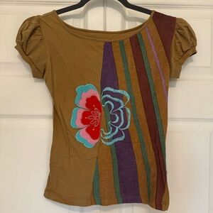 Retro flower power embroidered top